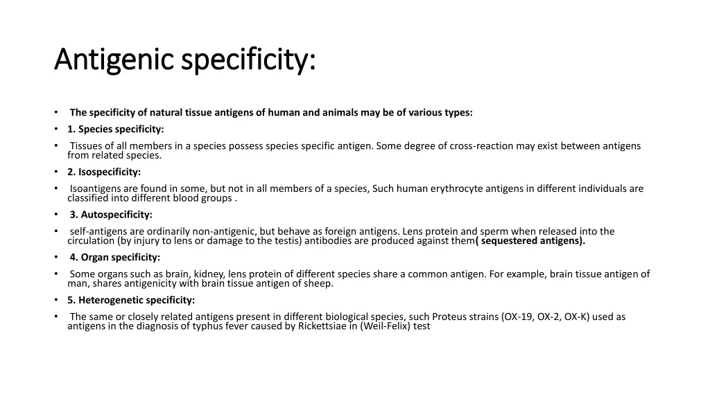 antigenic specificity antigenic specificity