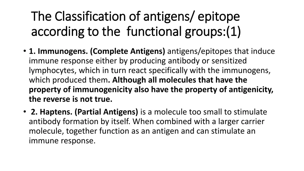 the classification of antigens epitope