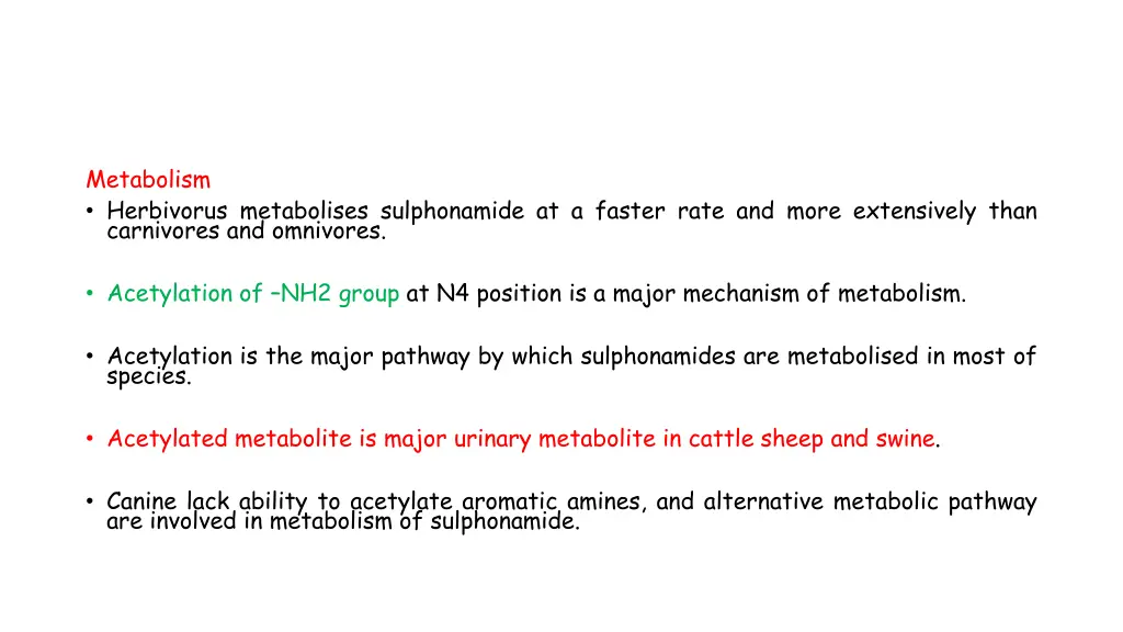 metabolism herbivorus metabolises sulphonamide