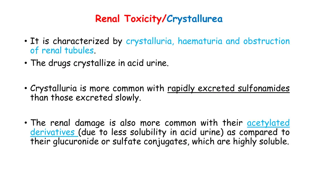 renal toxicity crystallurea