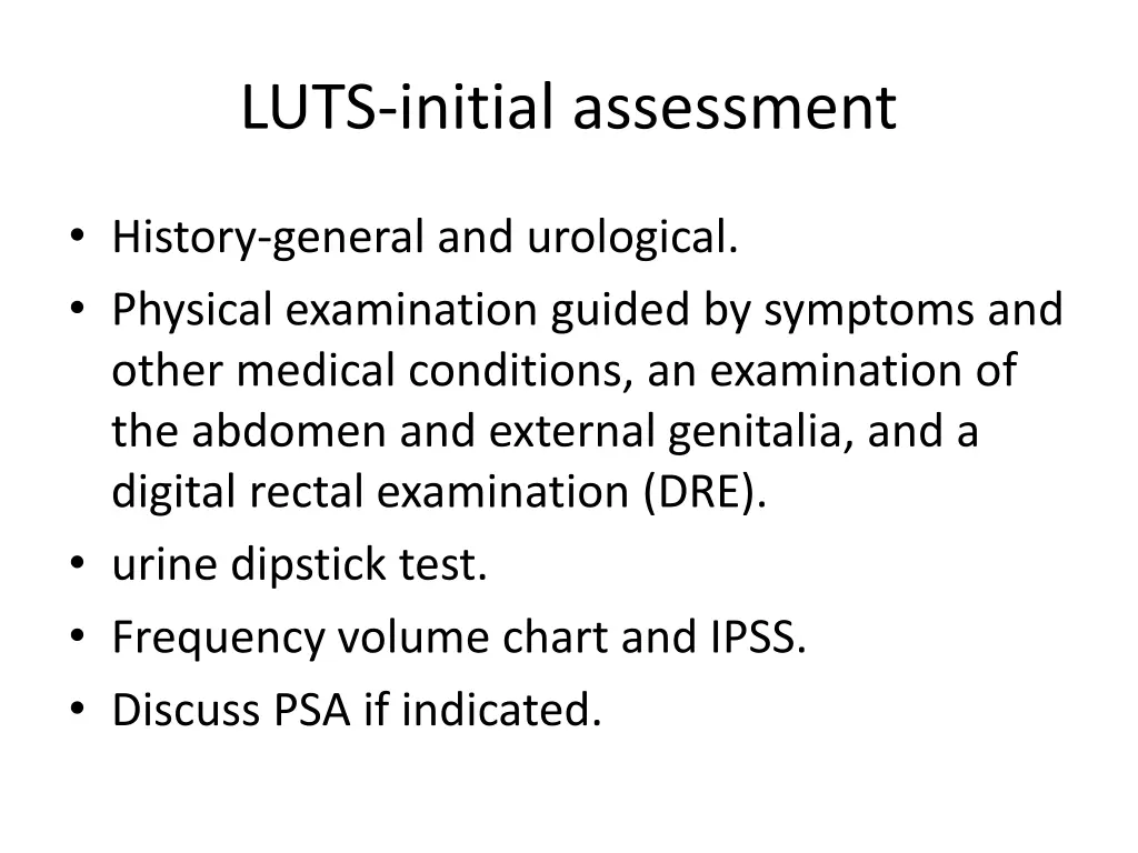 luts initial assessment