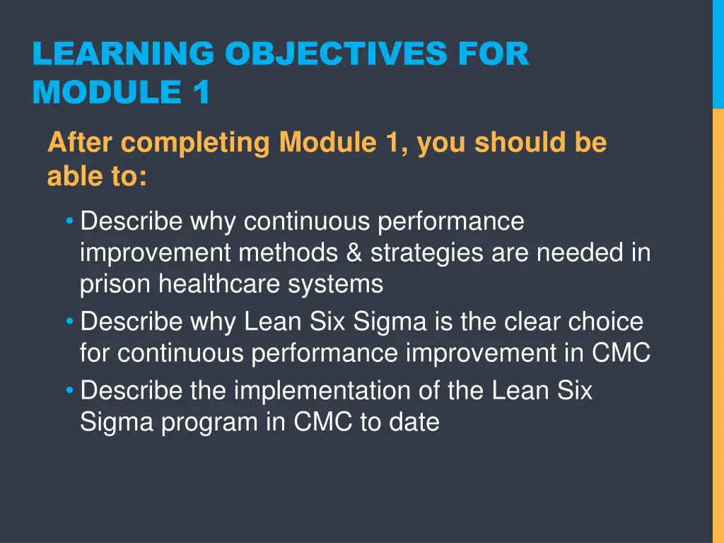 learning objectives for module 1 after completing