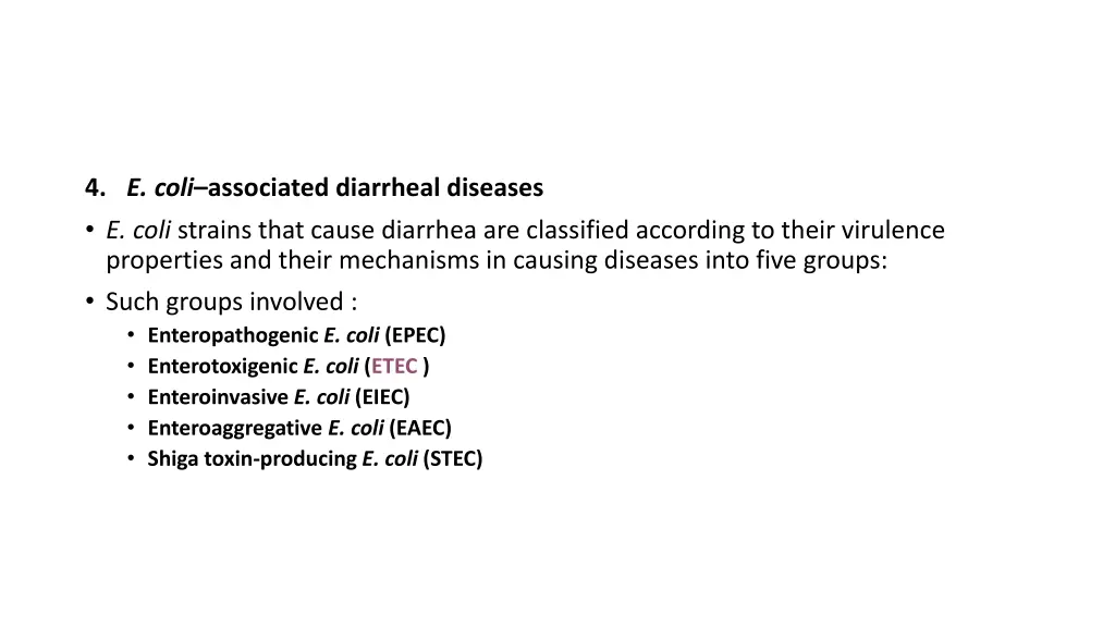 4 e coli associated diarrheal diseases e coli