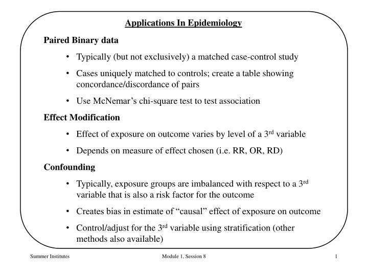 applications in epidemiology