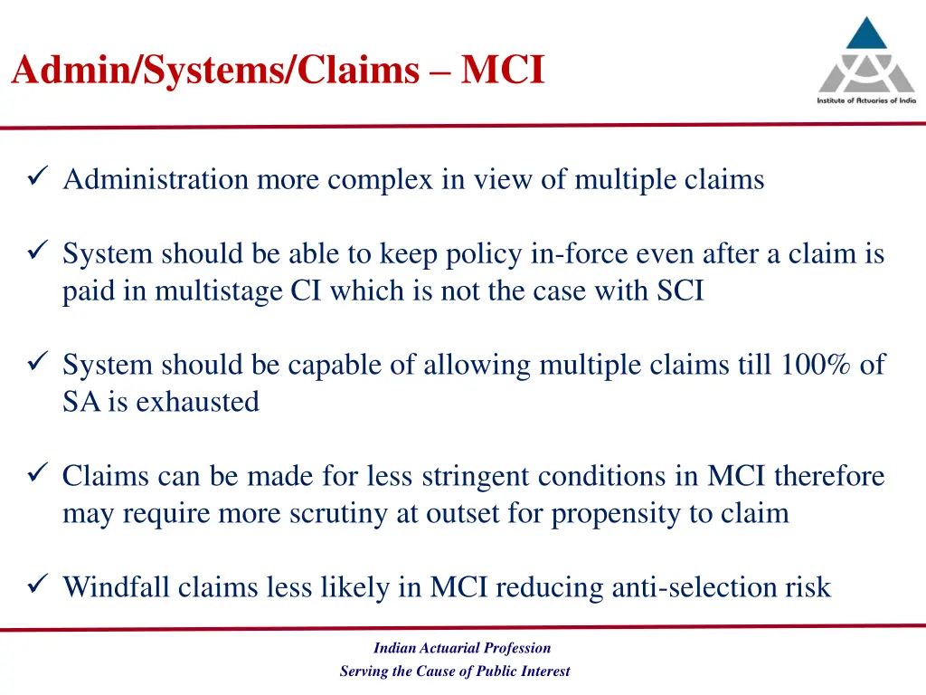 admin systems claims mci
