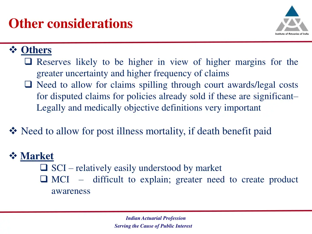 other considerations others reserves likely