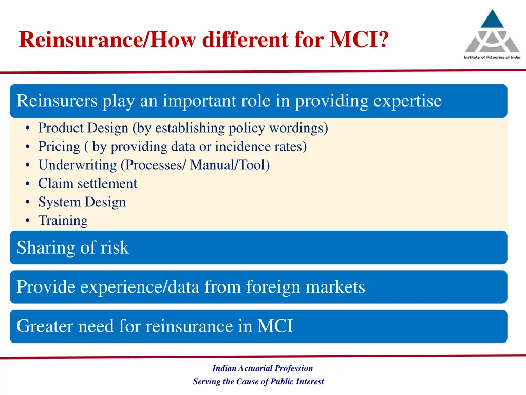 reinsurance how different for mci