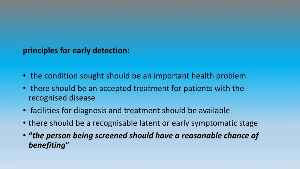 principles for early detection