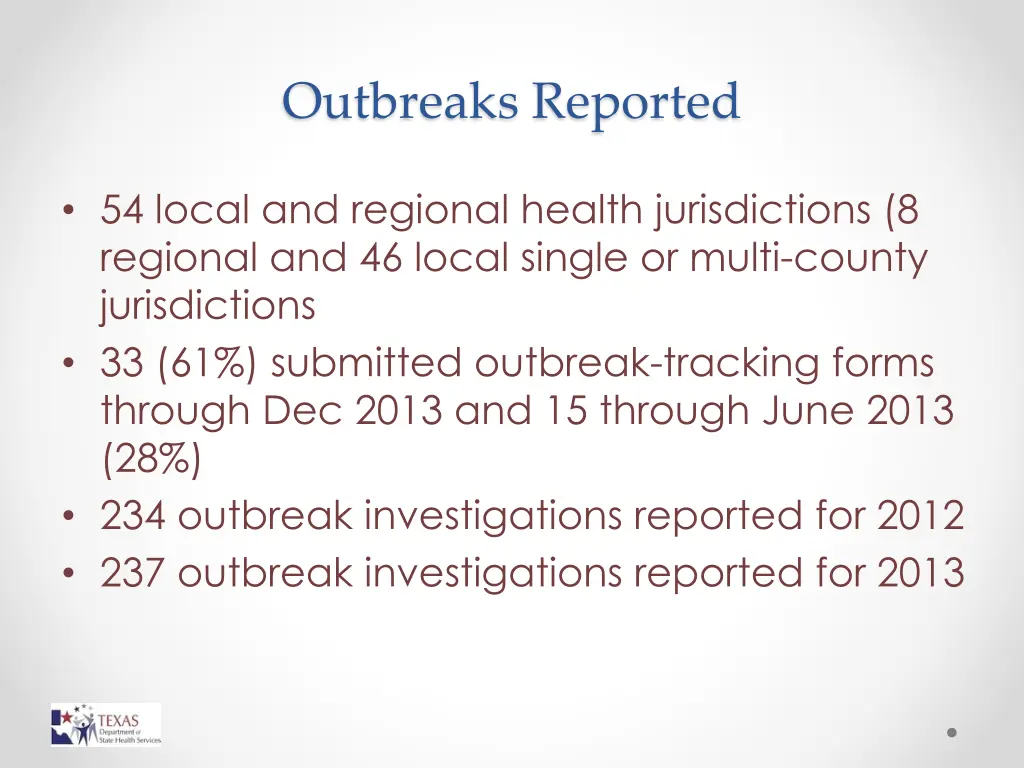 outbreaks reported