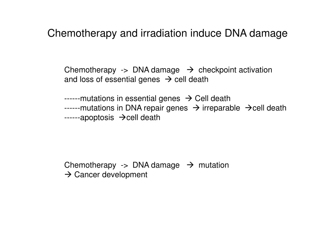 chemotherapy and irradiation induce dna damage
