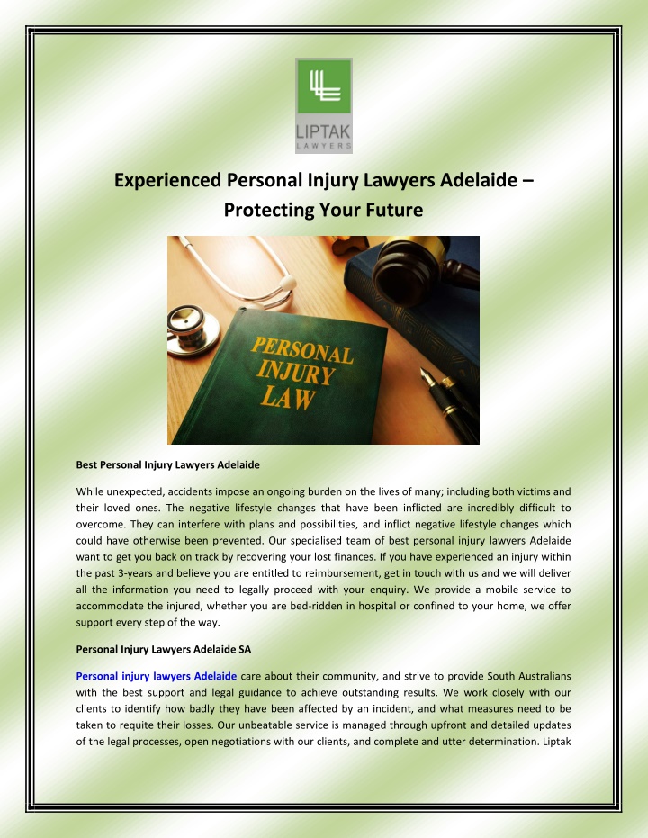 experienced personal injury lawyers adelaide