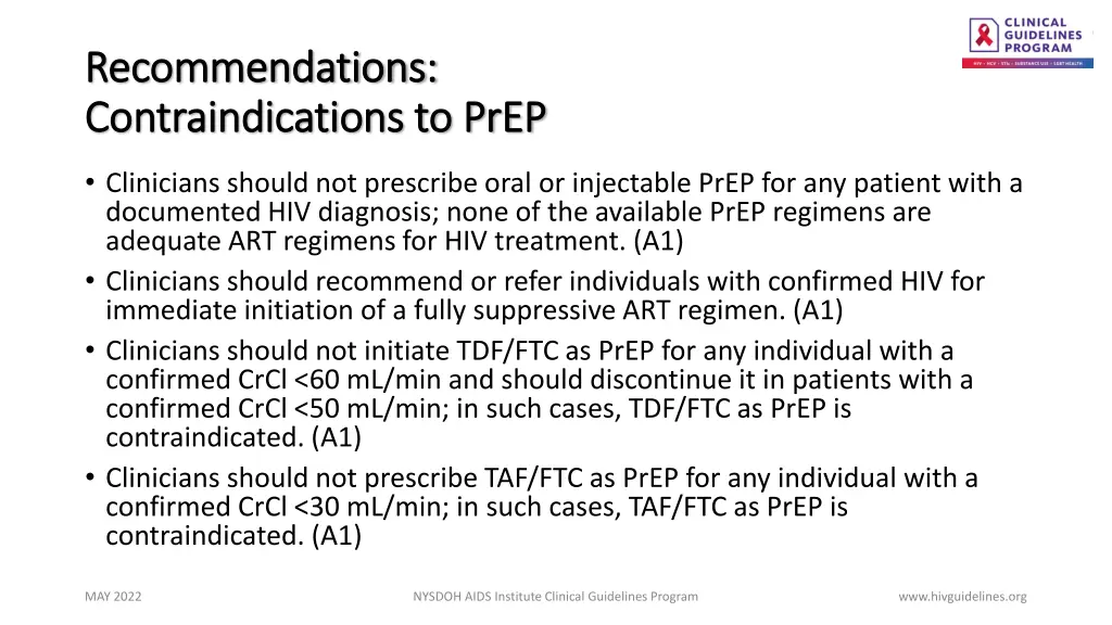 recommendations recommendations contraindications