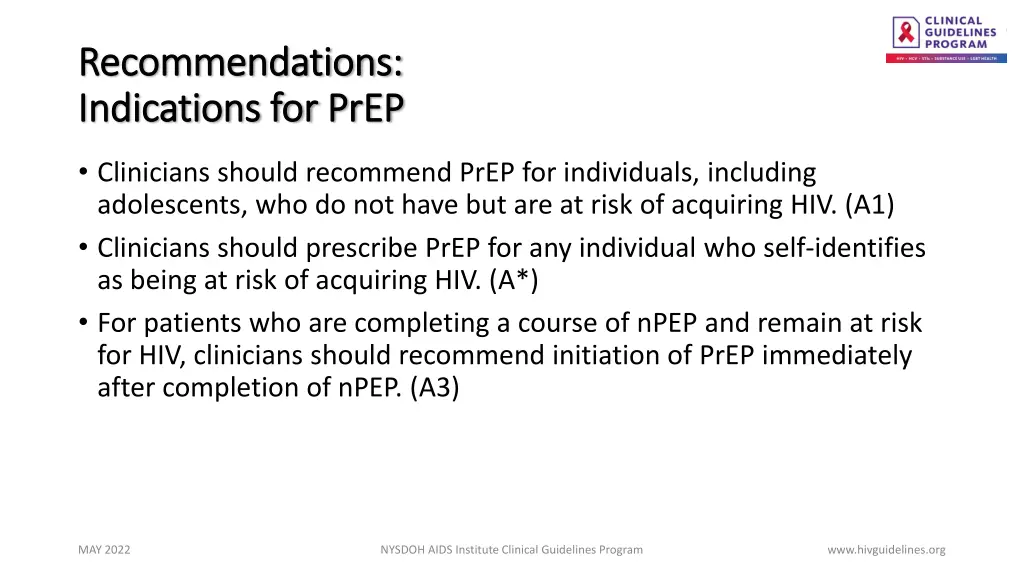 recommendations recommendations indications