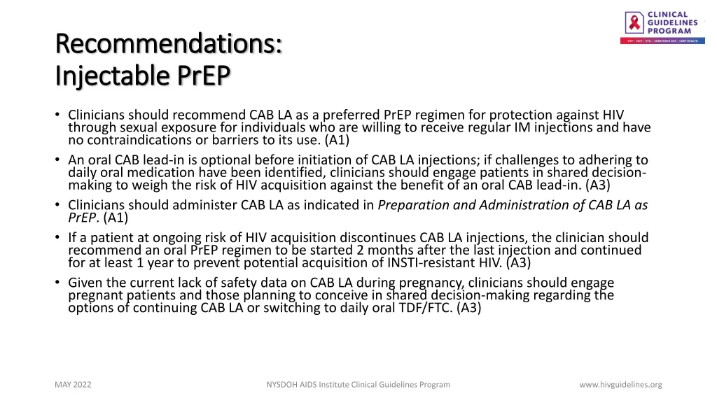recommendations recommendations injectable