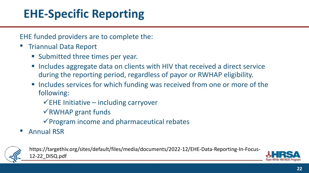 ehe specific reporting