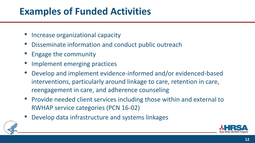 examples of funded activities