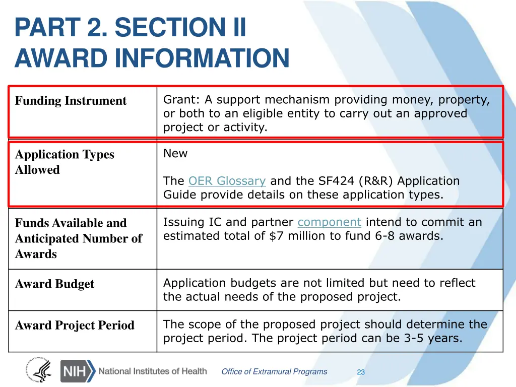 part 2 section ii award information