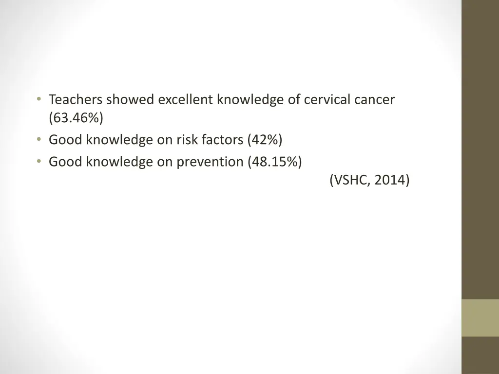 teachers showed excellent knowledge of cervical