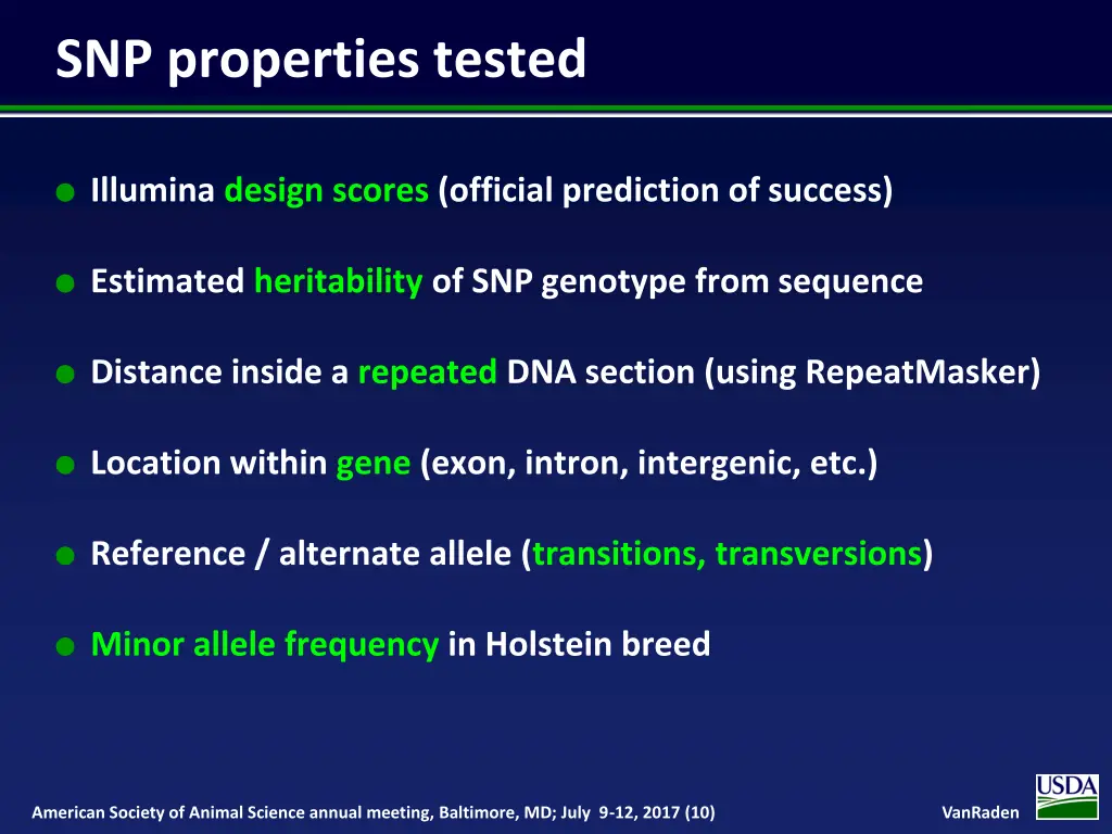 snp properties tested