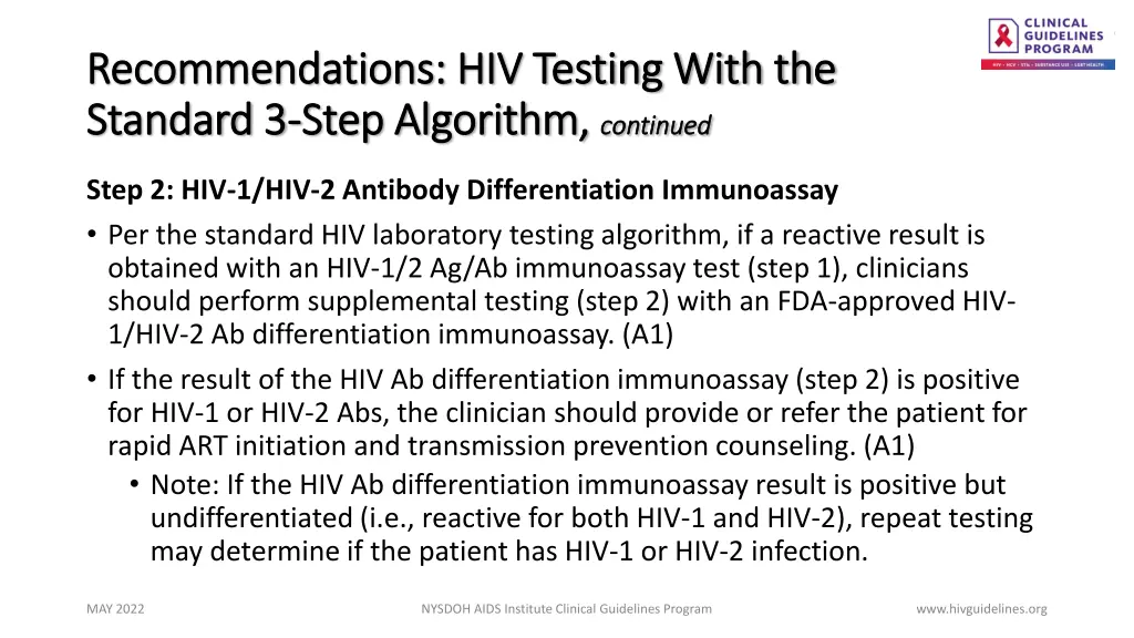 recommendations hiv testing with 1