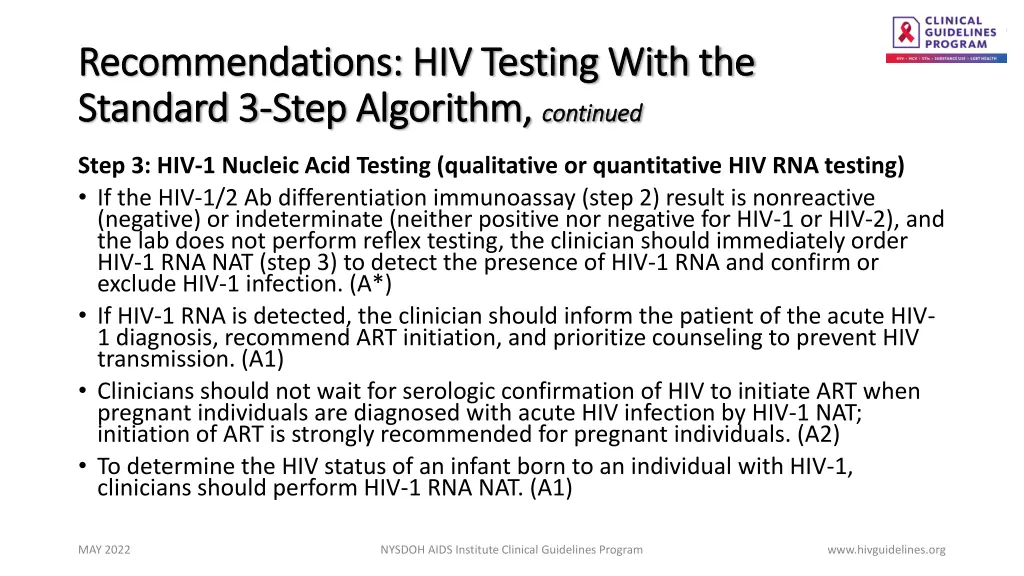 recommendations hiv testing with 2