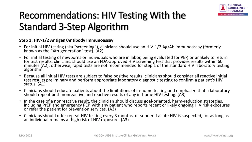 recommendations hiv testing with