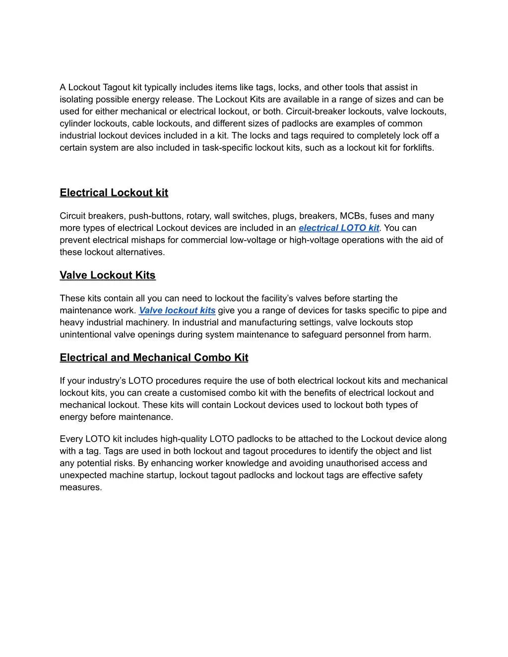 a lockout tagout kit typically includes items