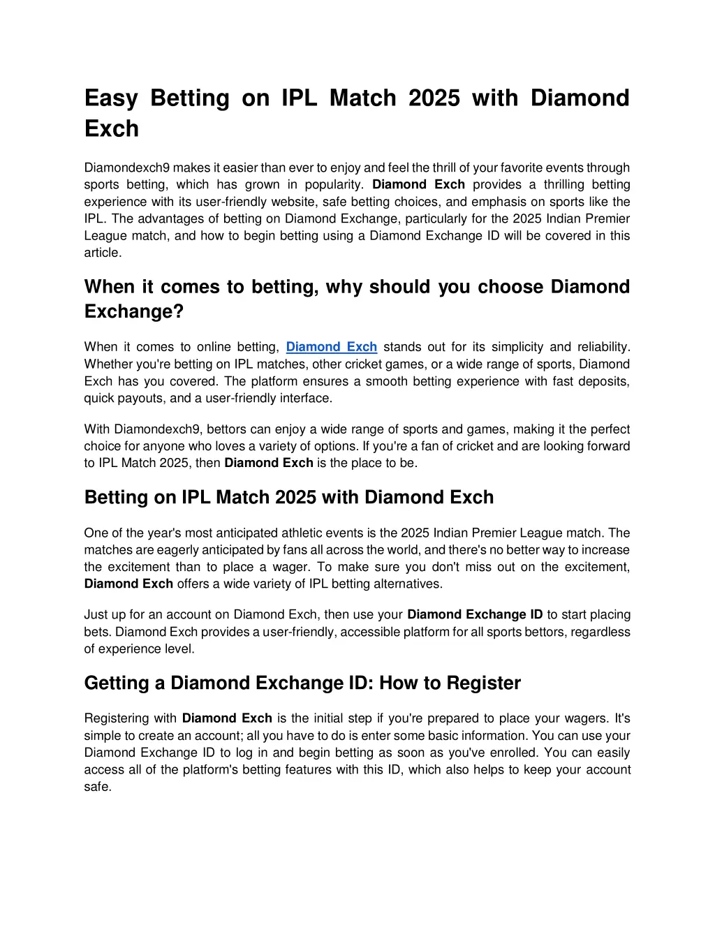 easy betting on ipl match 2025 with diamond exch