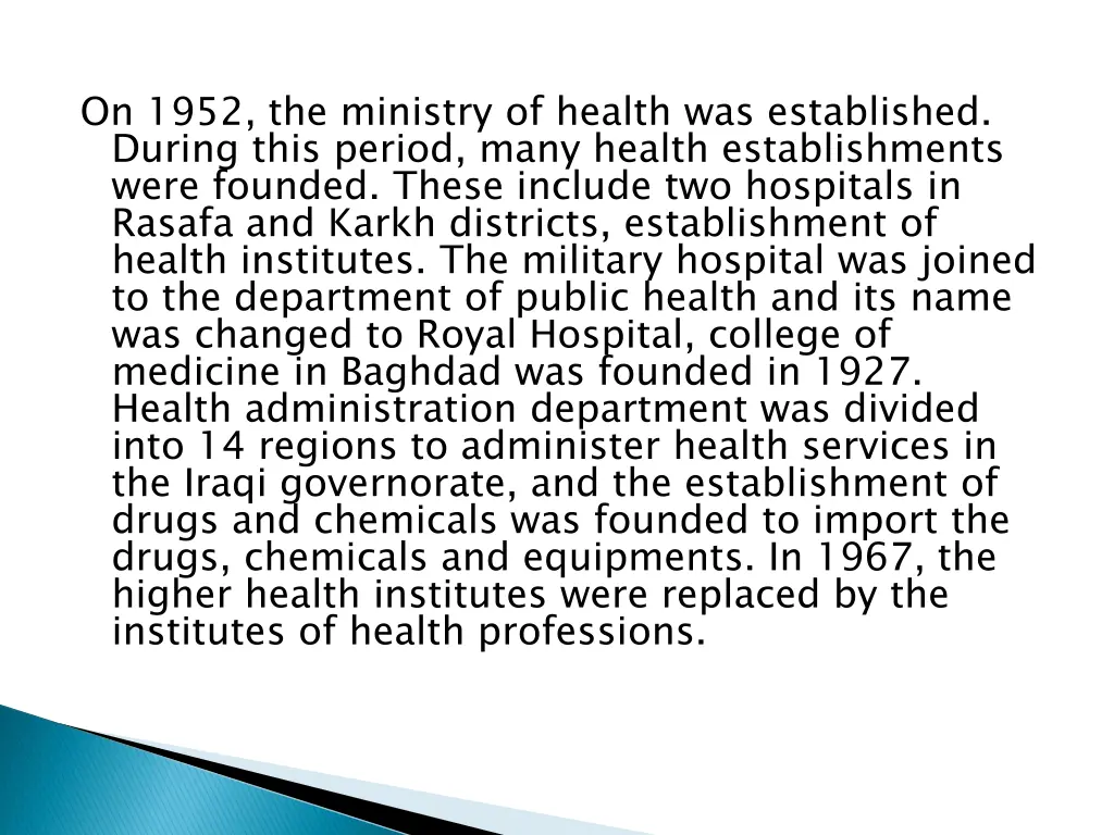 on 1952 the ministry of health was established