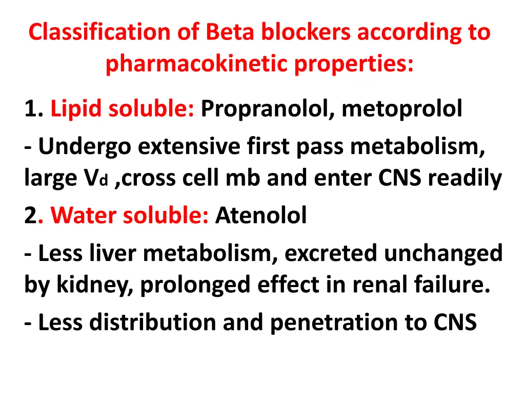 classification of beta blockers according