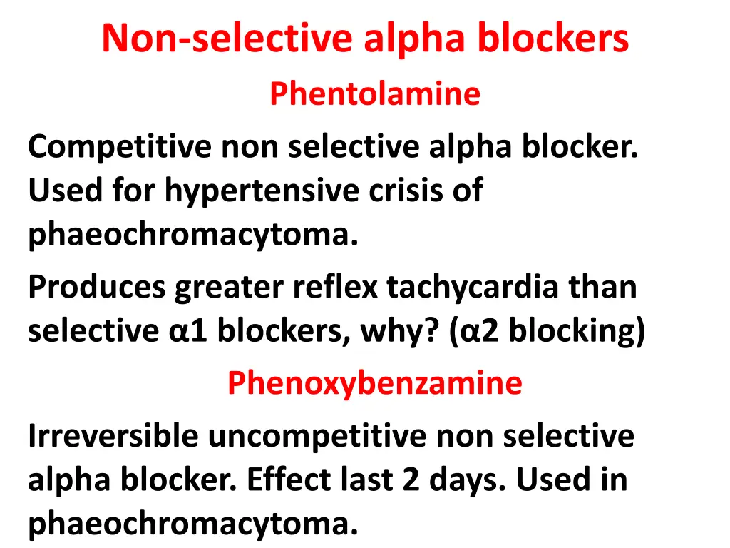 non selective alpha blockers phentolamine
