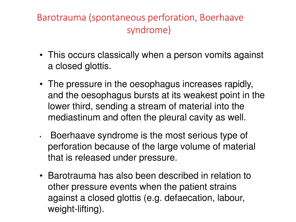 barotrauma spontaneous perforation boerhaave