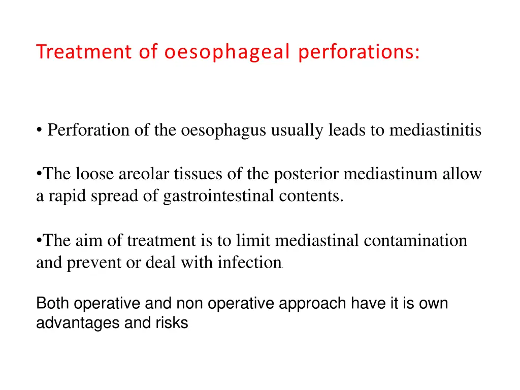 treatment of oesophageal perforations