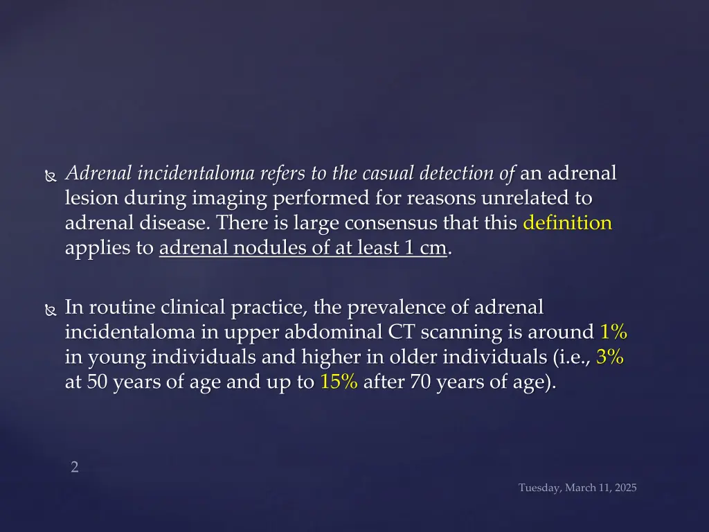 adrenal incidentaloma refers to the casual