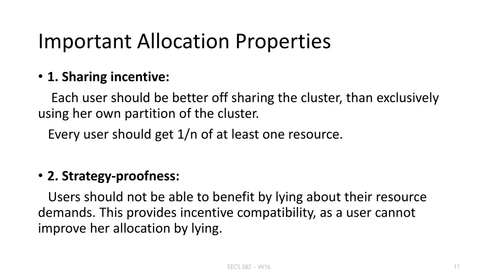 important allocation properties