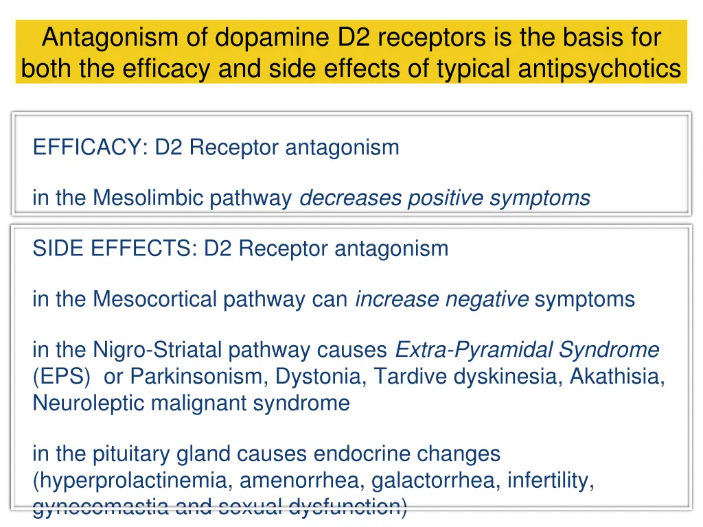antagonism of dopamine d2 receptors is the basis