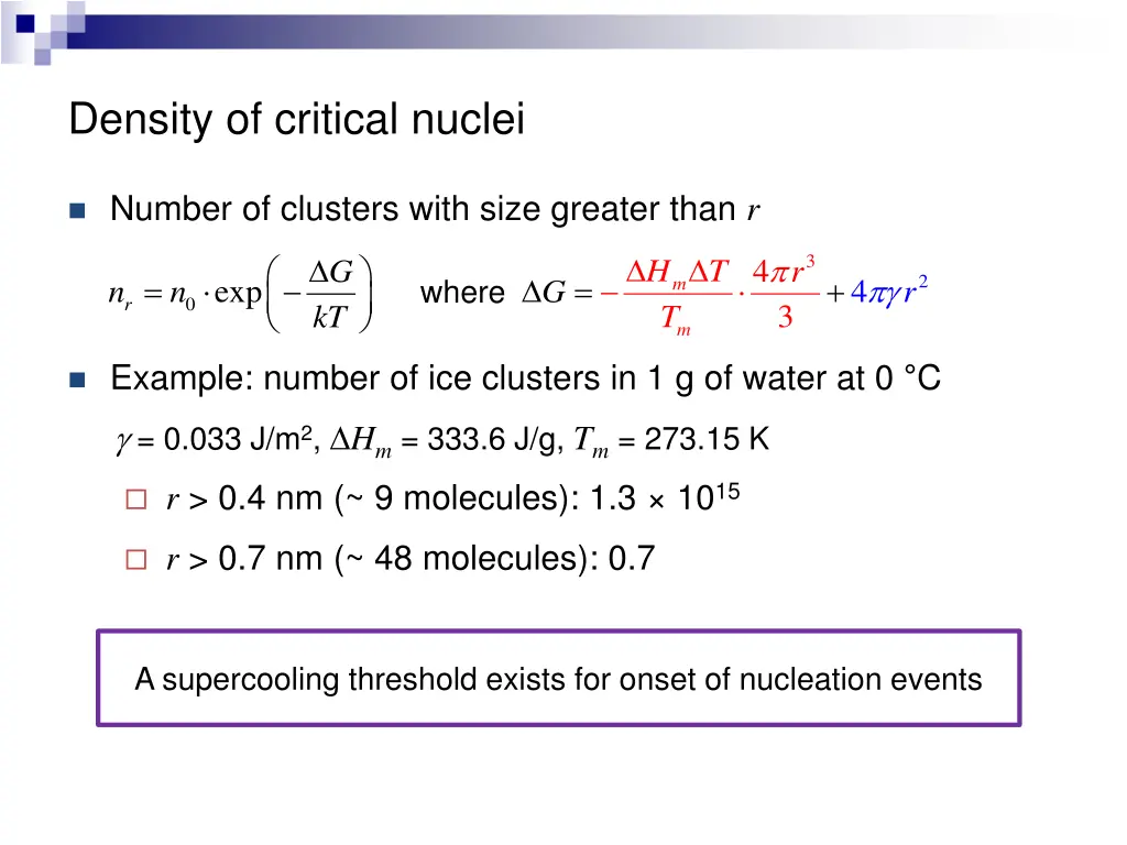 density of critical nuclei