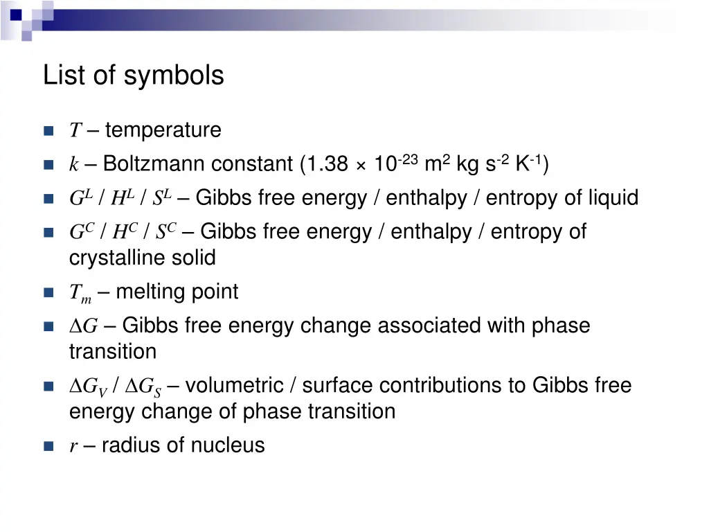list of symbols