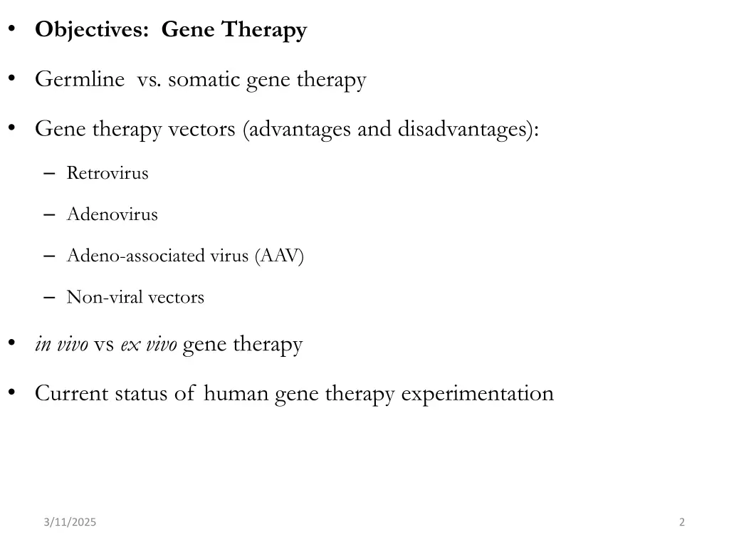 objectives gene therapy