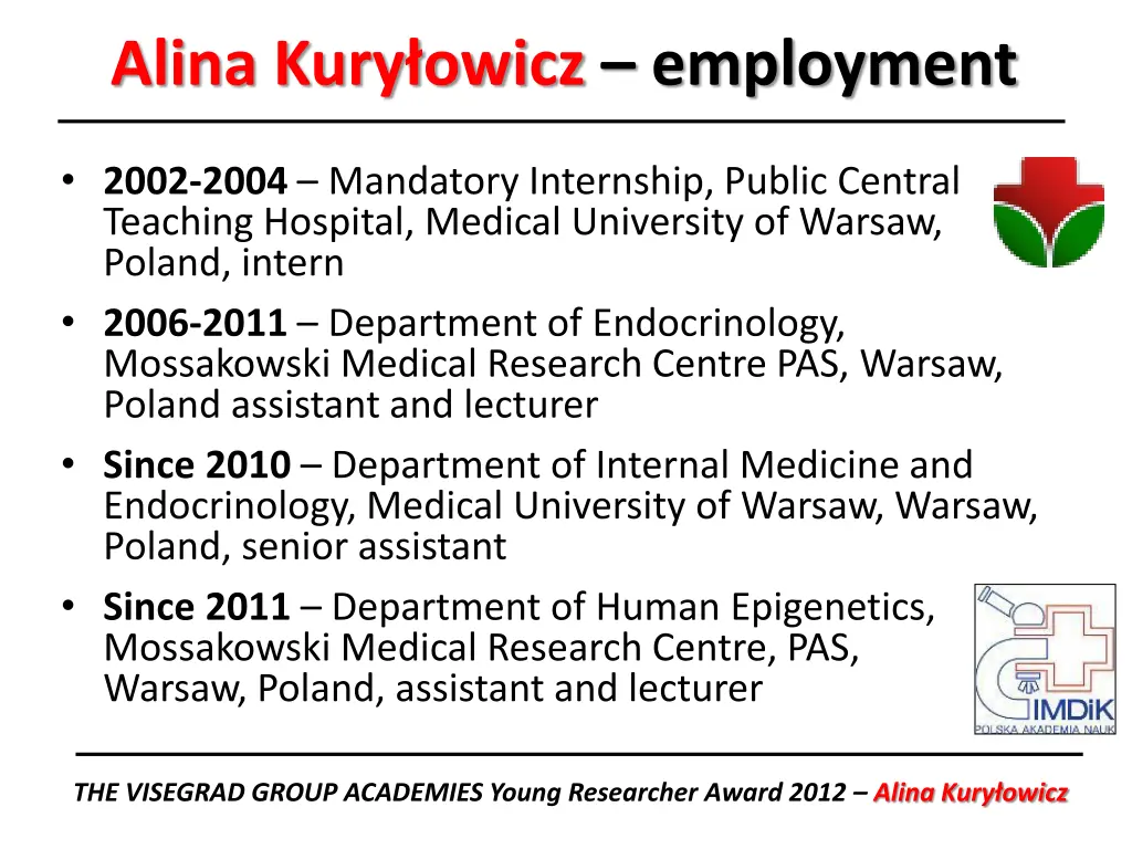 alina kury owicz employment