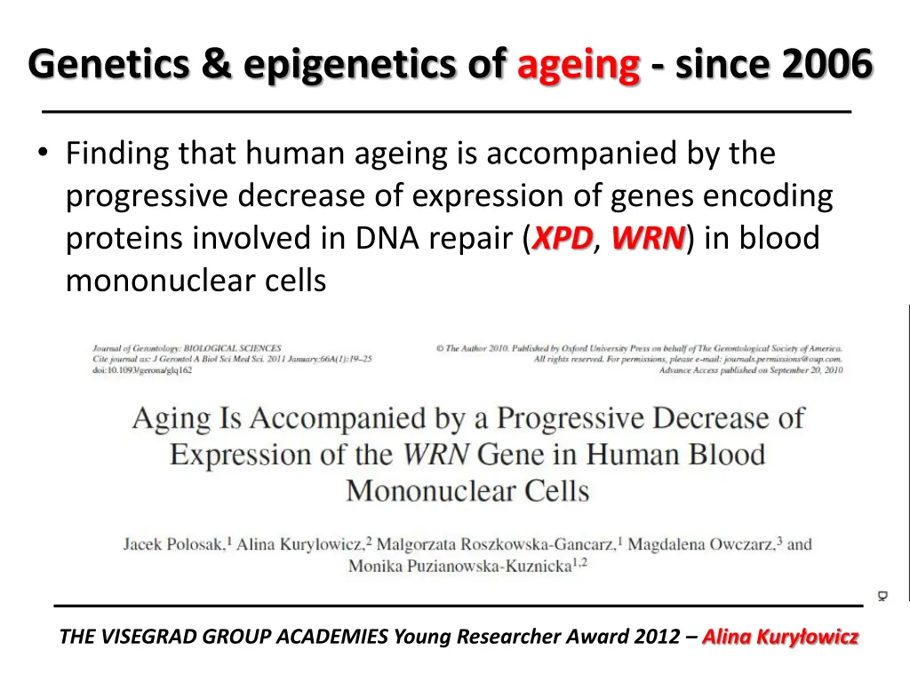 genetics epigenetics of ageing since 2006 1