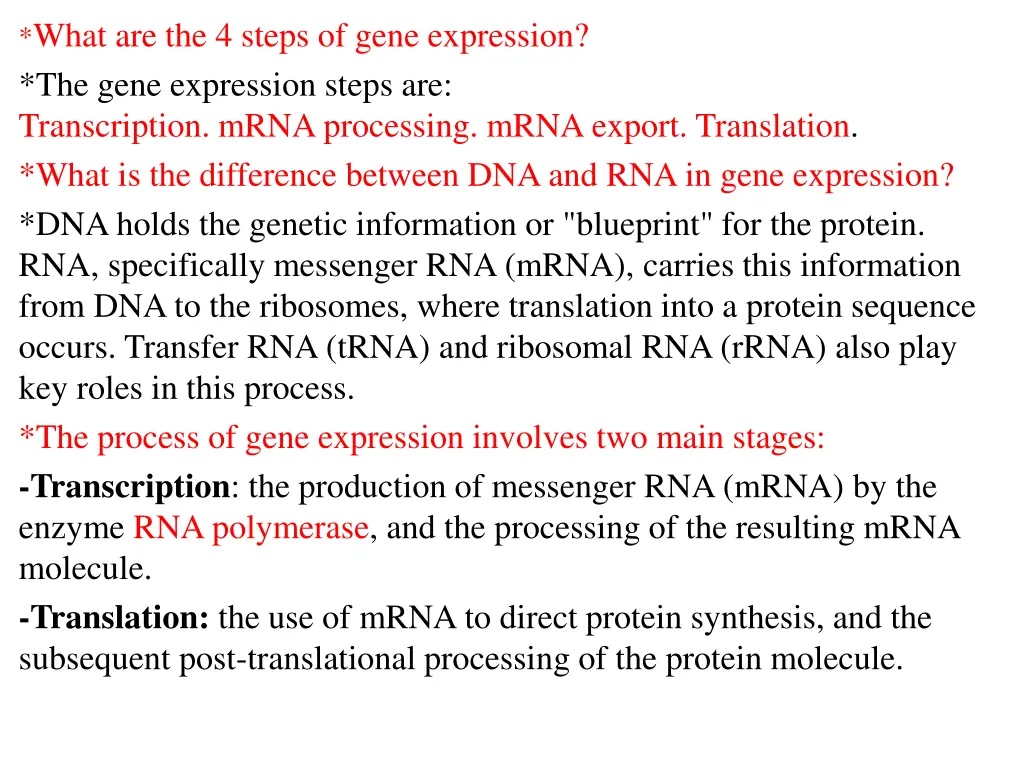 what are the 4 steps of gene expression the gene