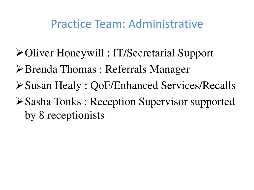 practice team administrative