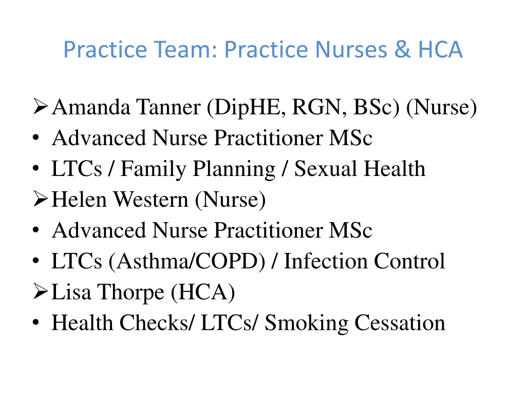 practice team practice nurses hca