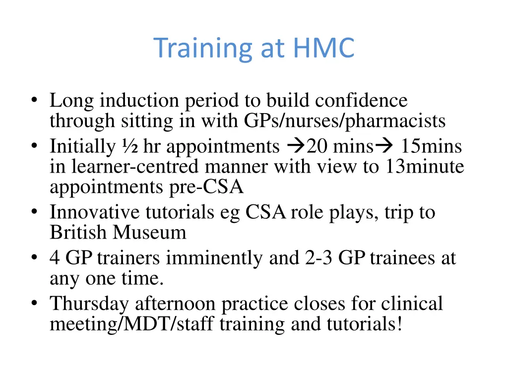 training at hmc