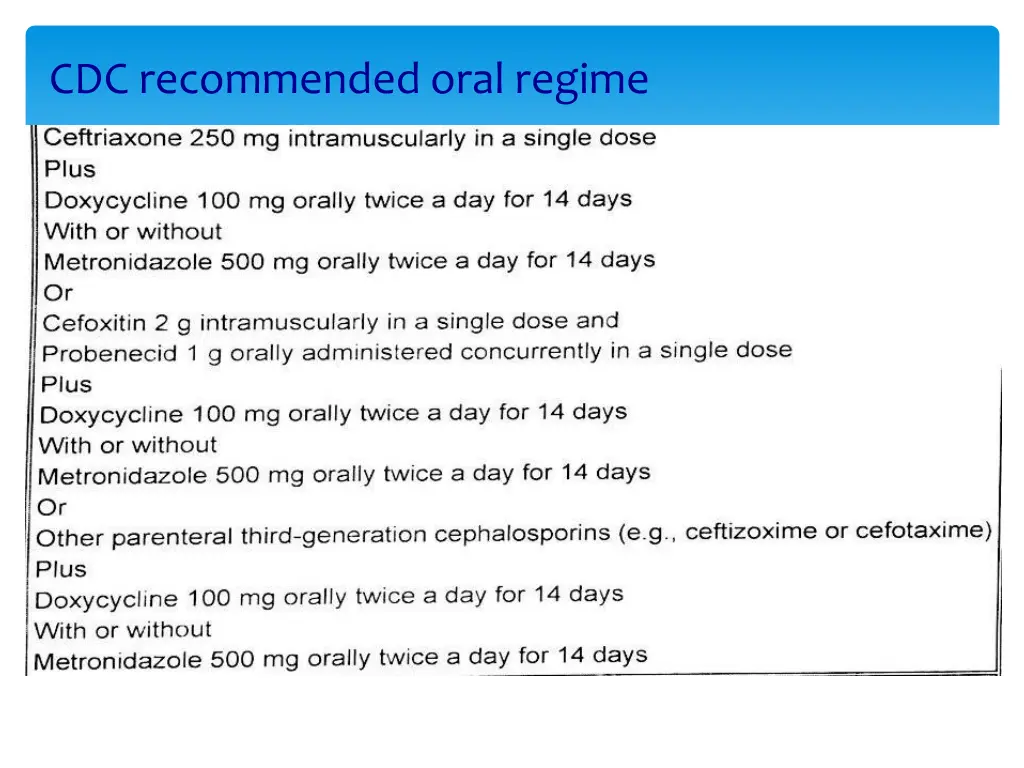 cdc recommended oral regime
