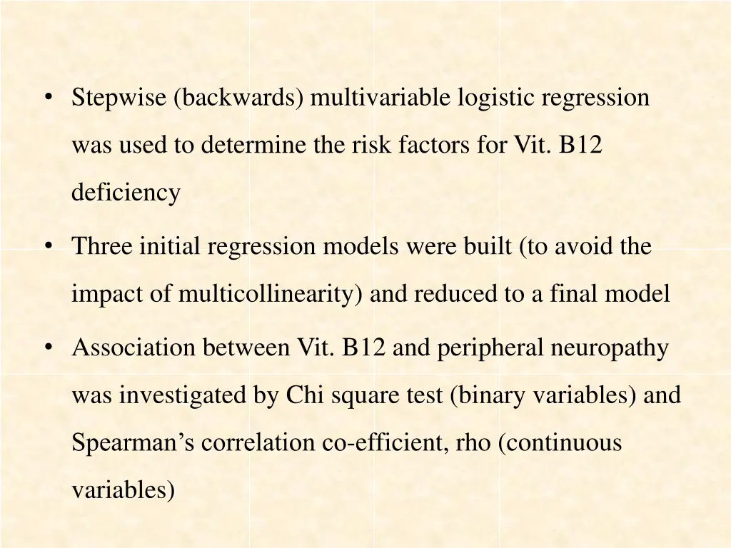 stepwise backwards multivariable logistic