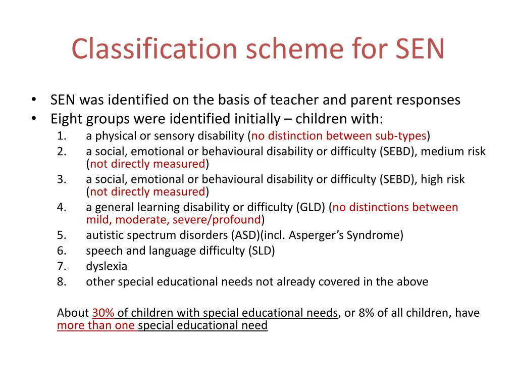 classification scheme for sen