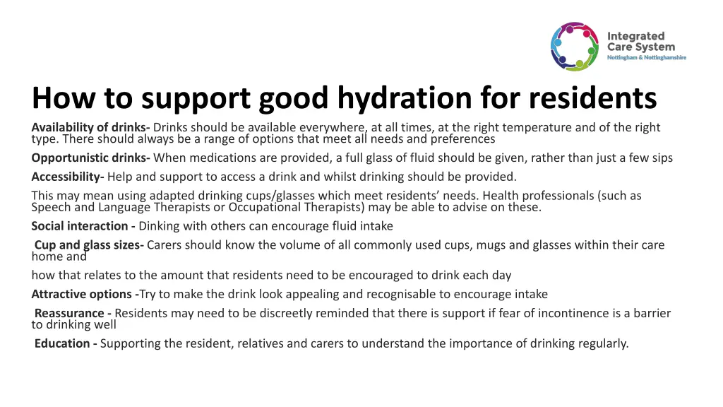 how to support good hydration for residents