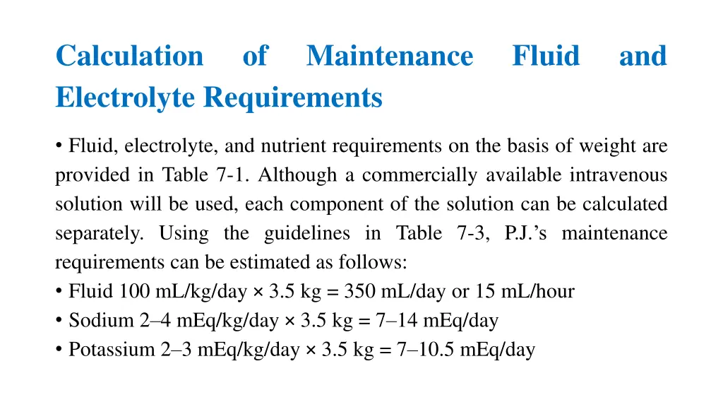 calculation electrolyte requirements